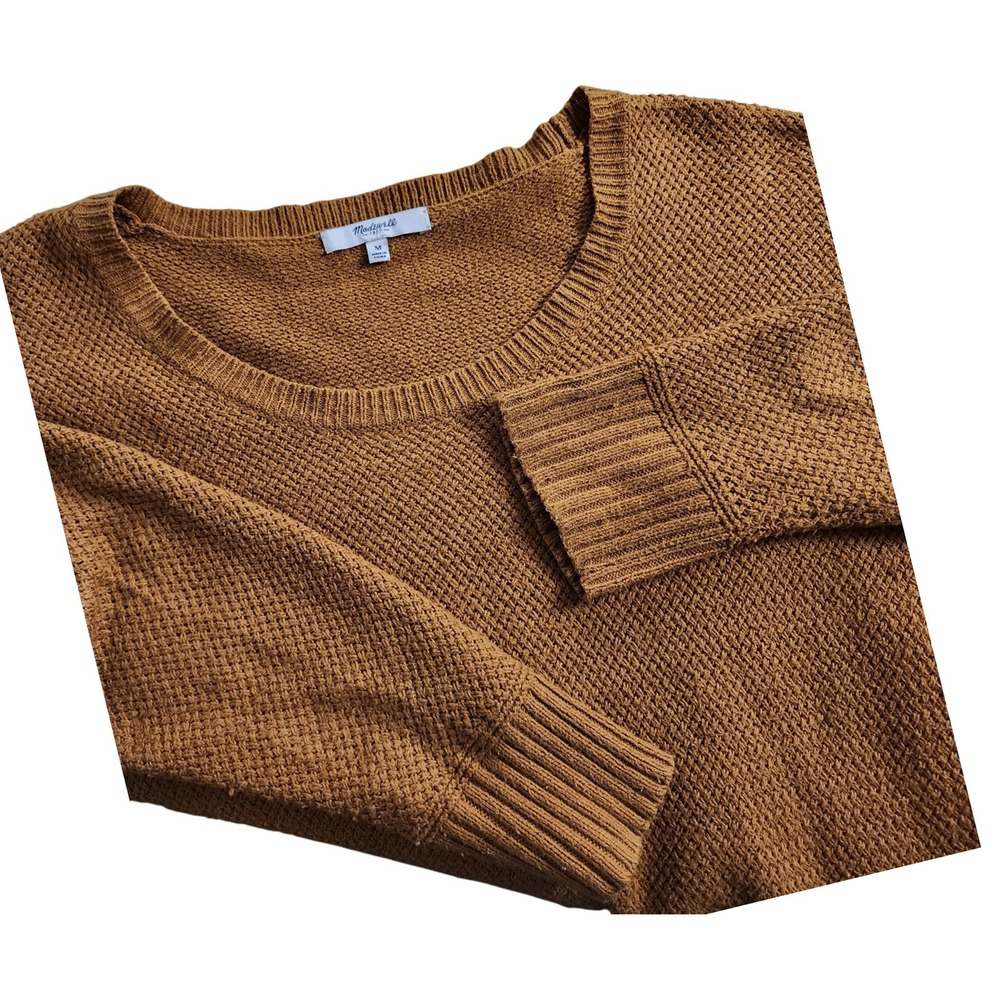 Madewell Womens Size M Brown Textured Knit Long Sleeve Pullover Sweater Retro - Picture 3 of 5